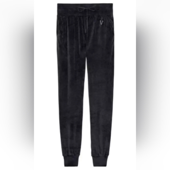 🆕 Victoria's Secret High Waist Velour Tracksuit Jogger, Large, Black, NWOT - Picture 5 of 15